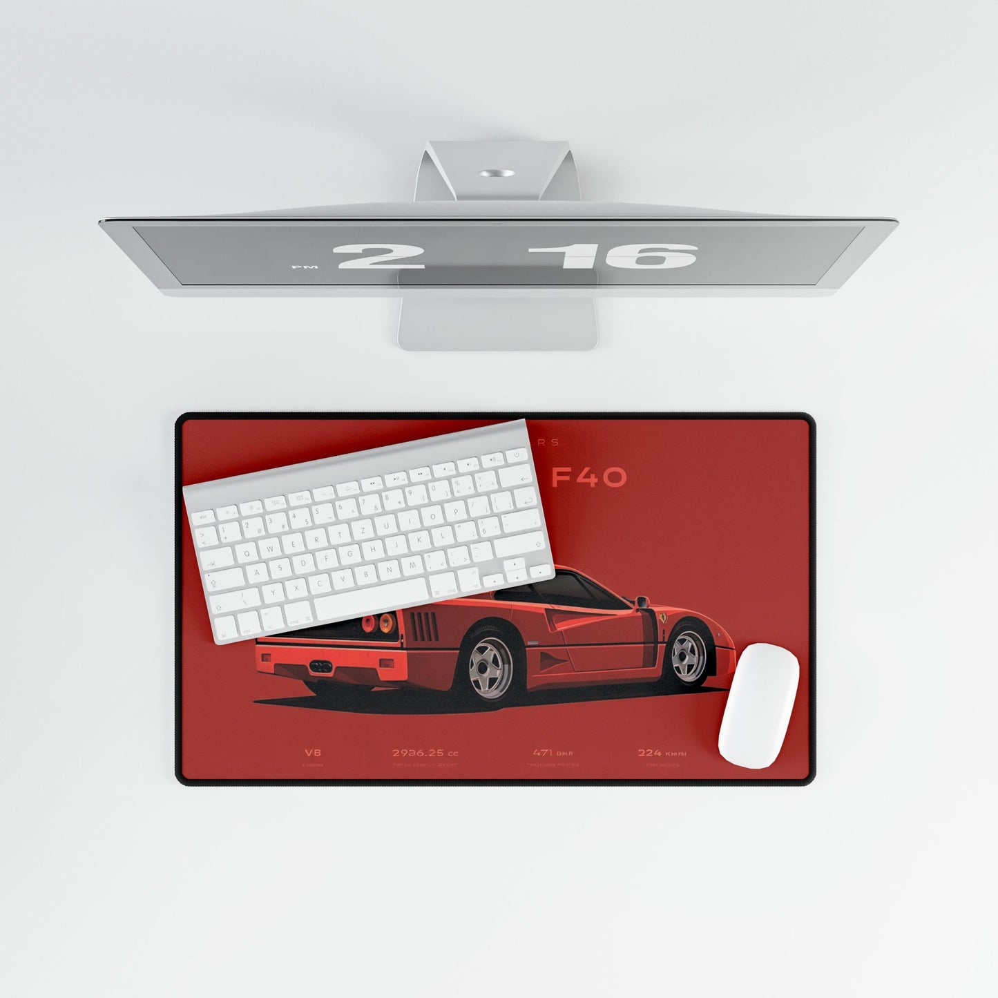 Ferrari F40 Illustration Desk Mat | Red Supercar Racing Mousepad