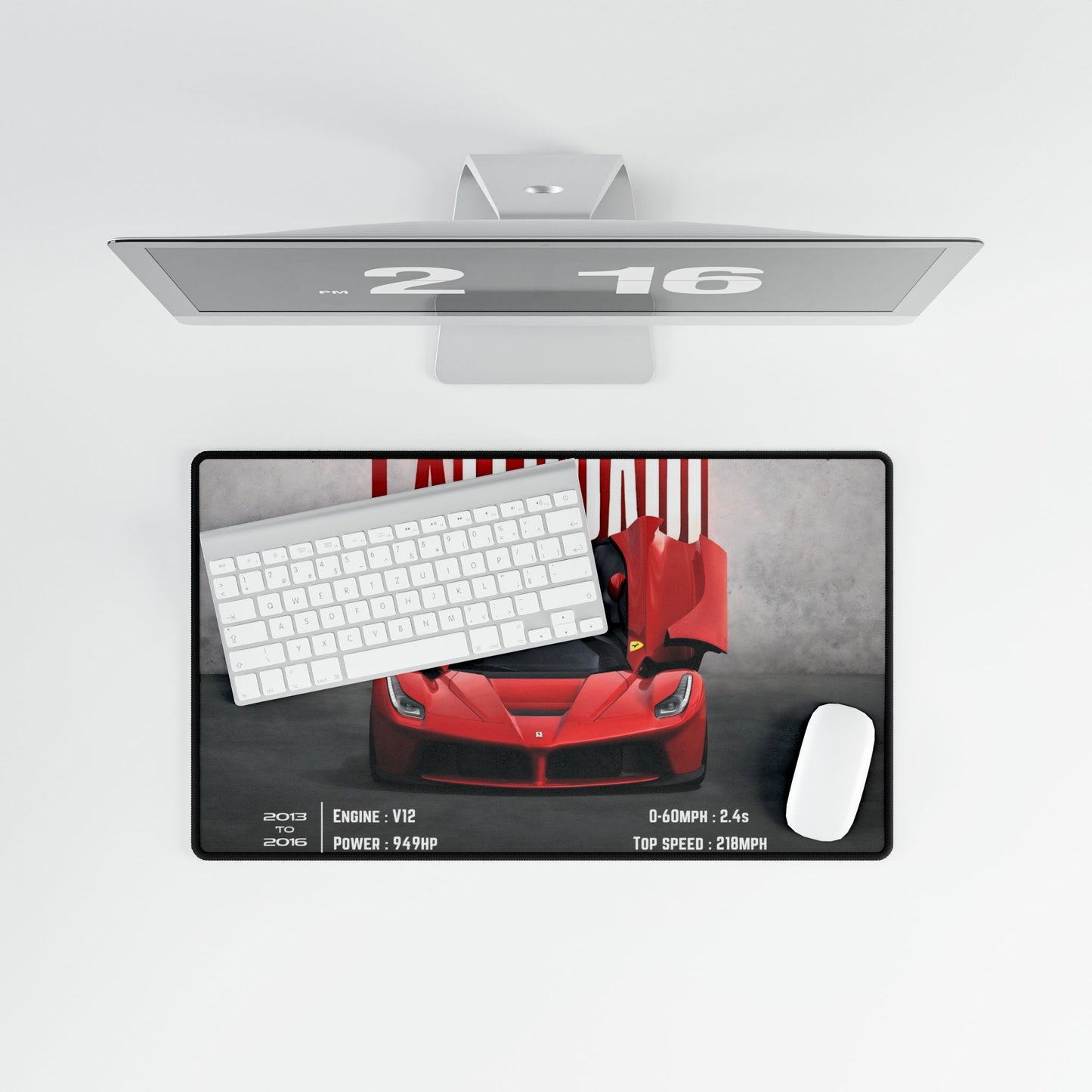 Ferrari LaFerrari Specification Desk Mat | Red Supercar Illustration