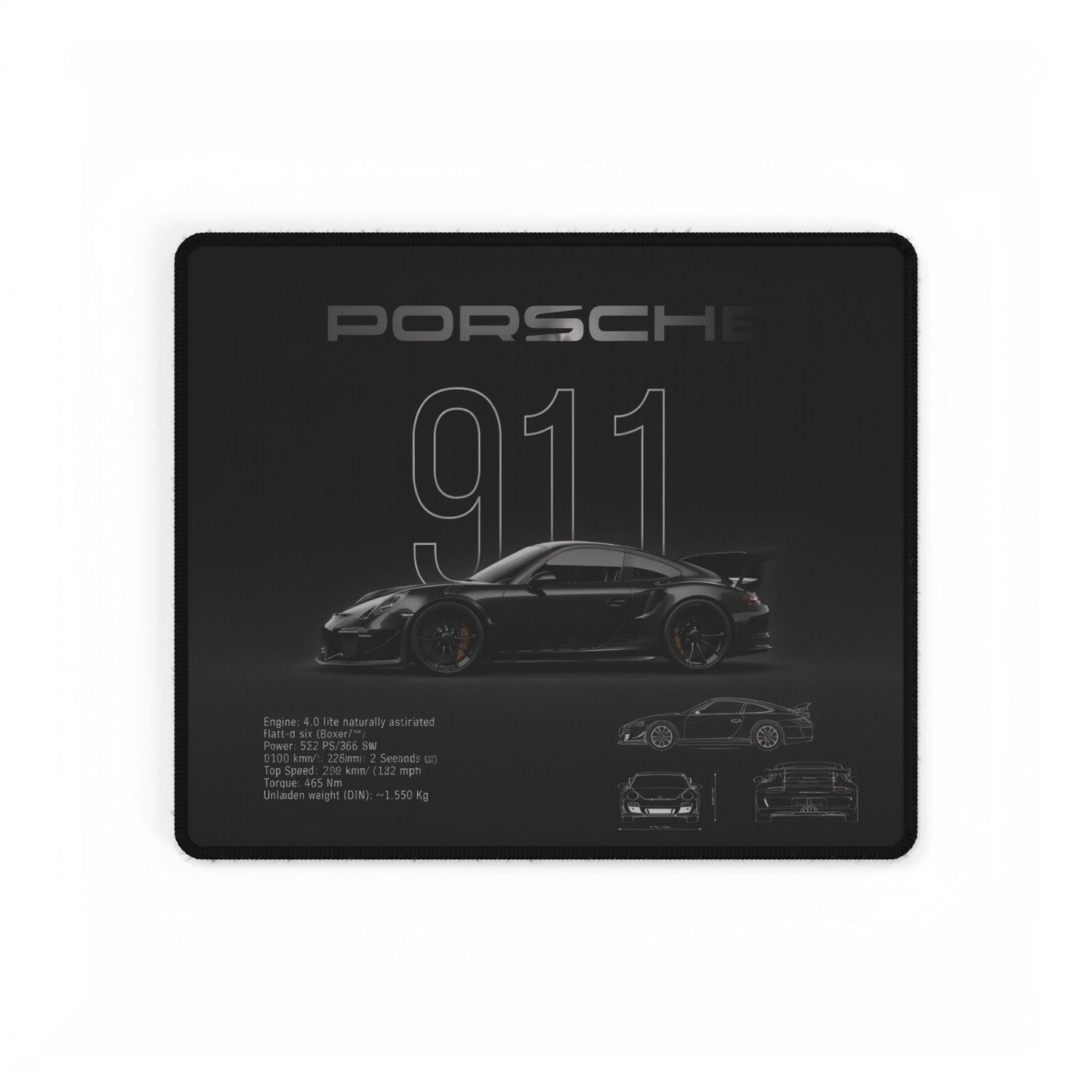 Black Porsche 911 Illustration Desk Mat | Car Racing Mouse Pad