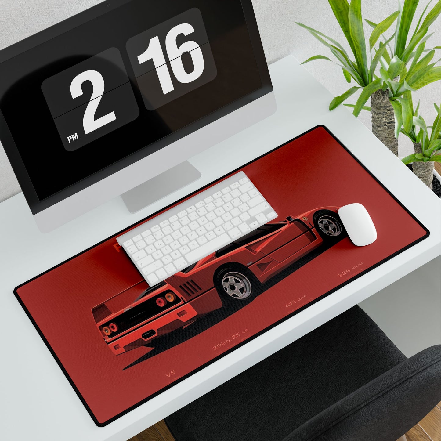 Ferrari F40 Illustration Desk Mat | Red Supercar Racing Mousepad