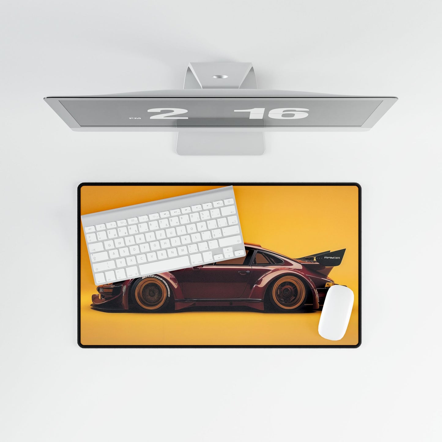 Wide BodyKit 911 Sports Car Desk Mat | Yellow Background Racing Mousepad