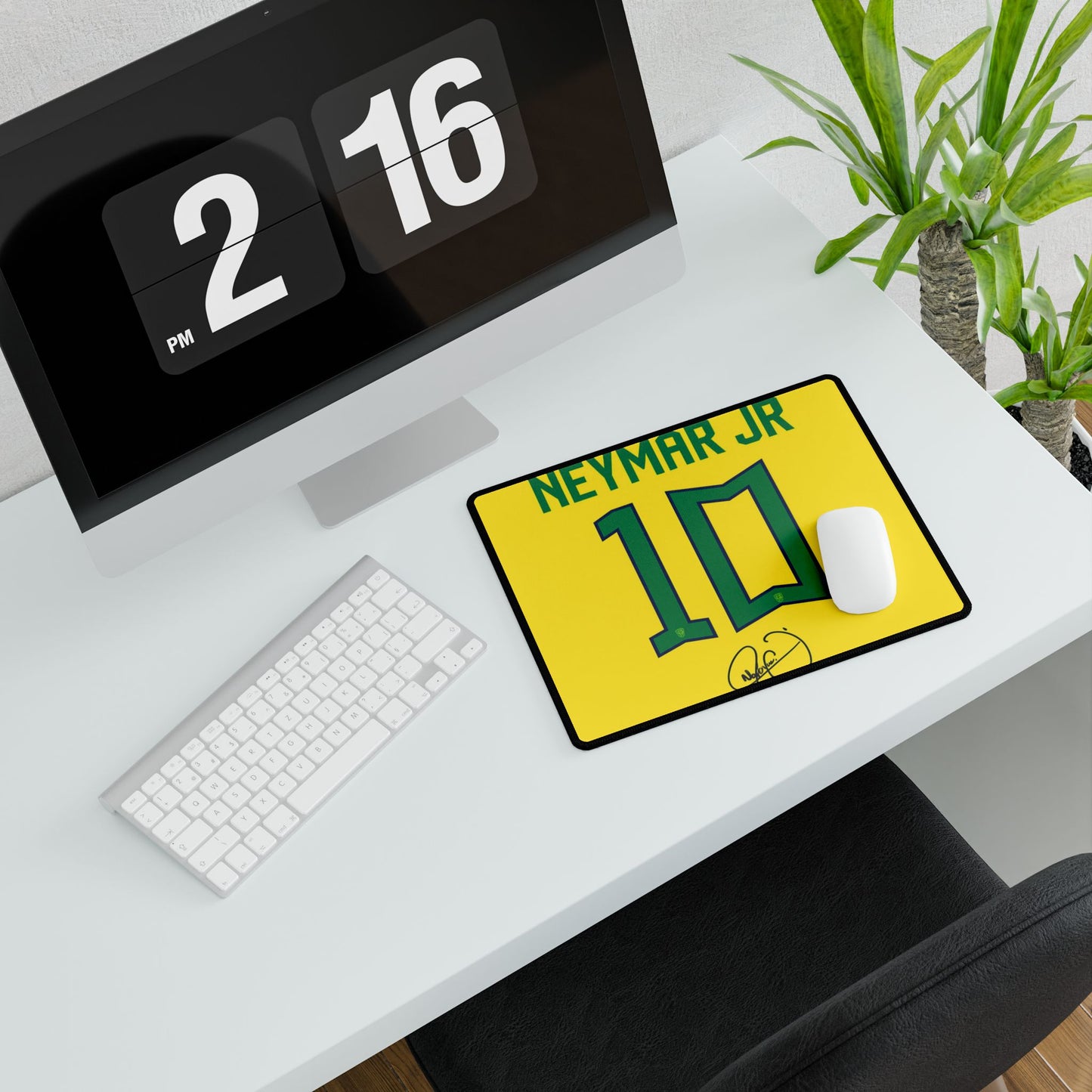Football Magic NJ10 Mouse Pad Desk Mat - Brazil Jersey Gaming Mat, Soccer Player Desk Accessory, Sports Fan Gift, Ney Office Decor,
