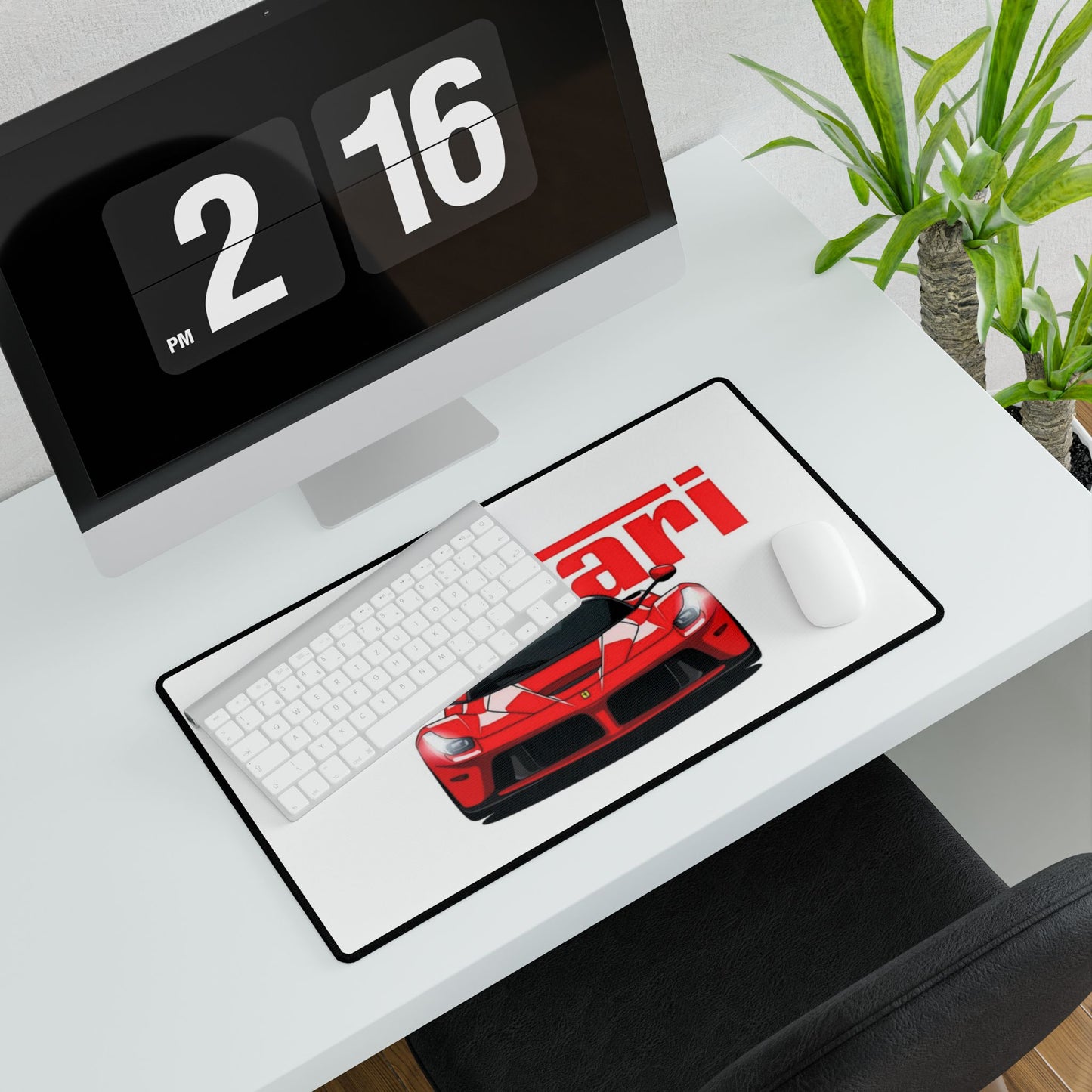 Red Ferrari Race Car Desk Mat | Racing Logo Mouse Pad