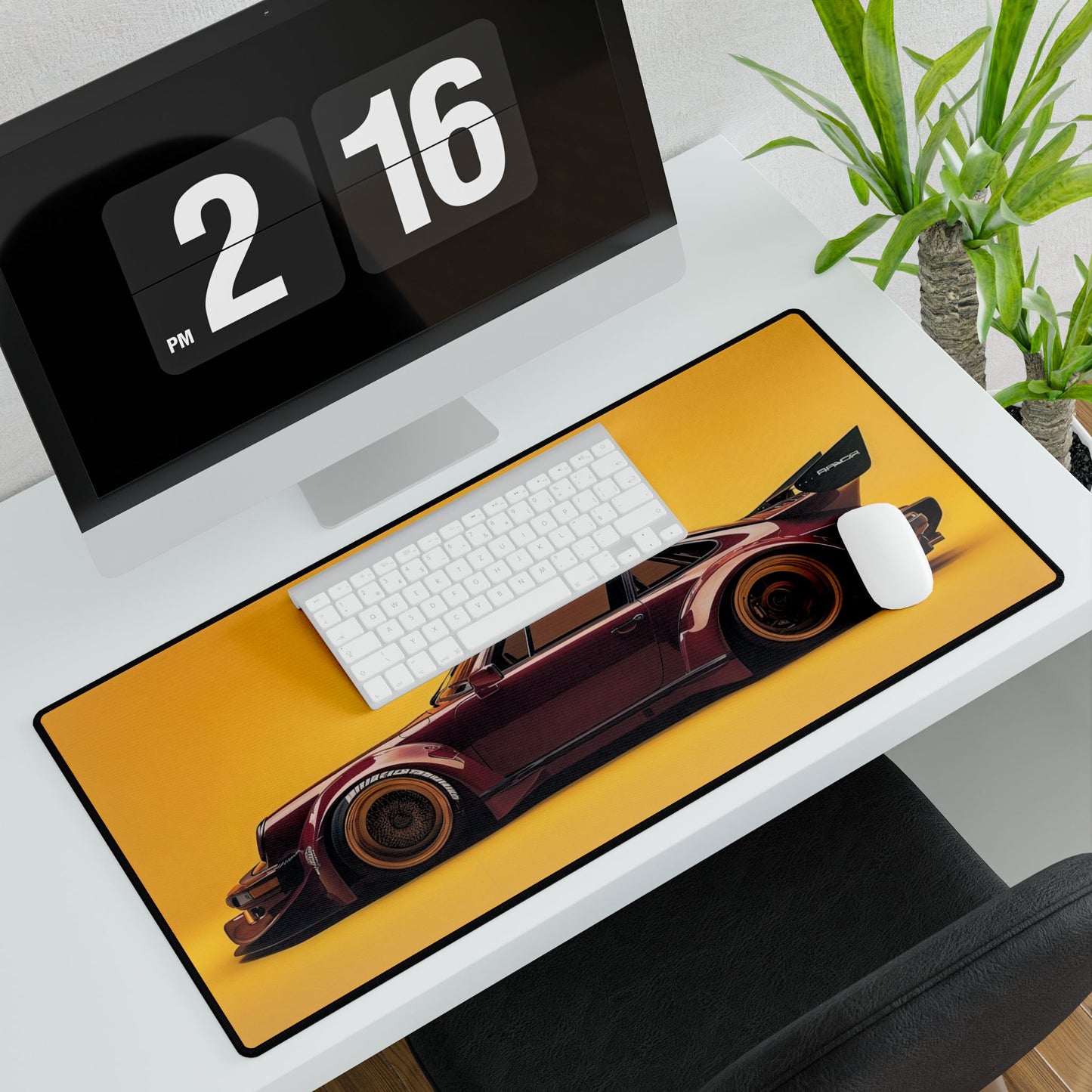 Wide BodyKit 911 Sports Car Desk Mat | Yellow Background Racing Mousepad
