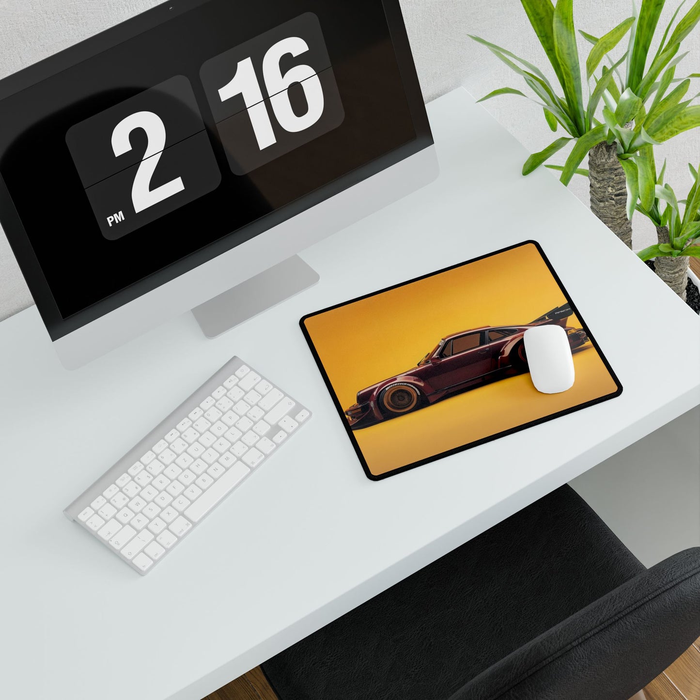 Wide BodyKit 911 Sports Car Desk Mat | Yellow Background Racing Mousepad