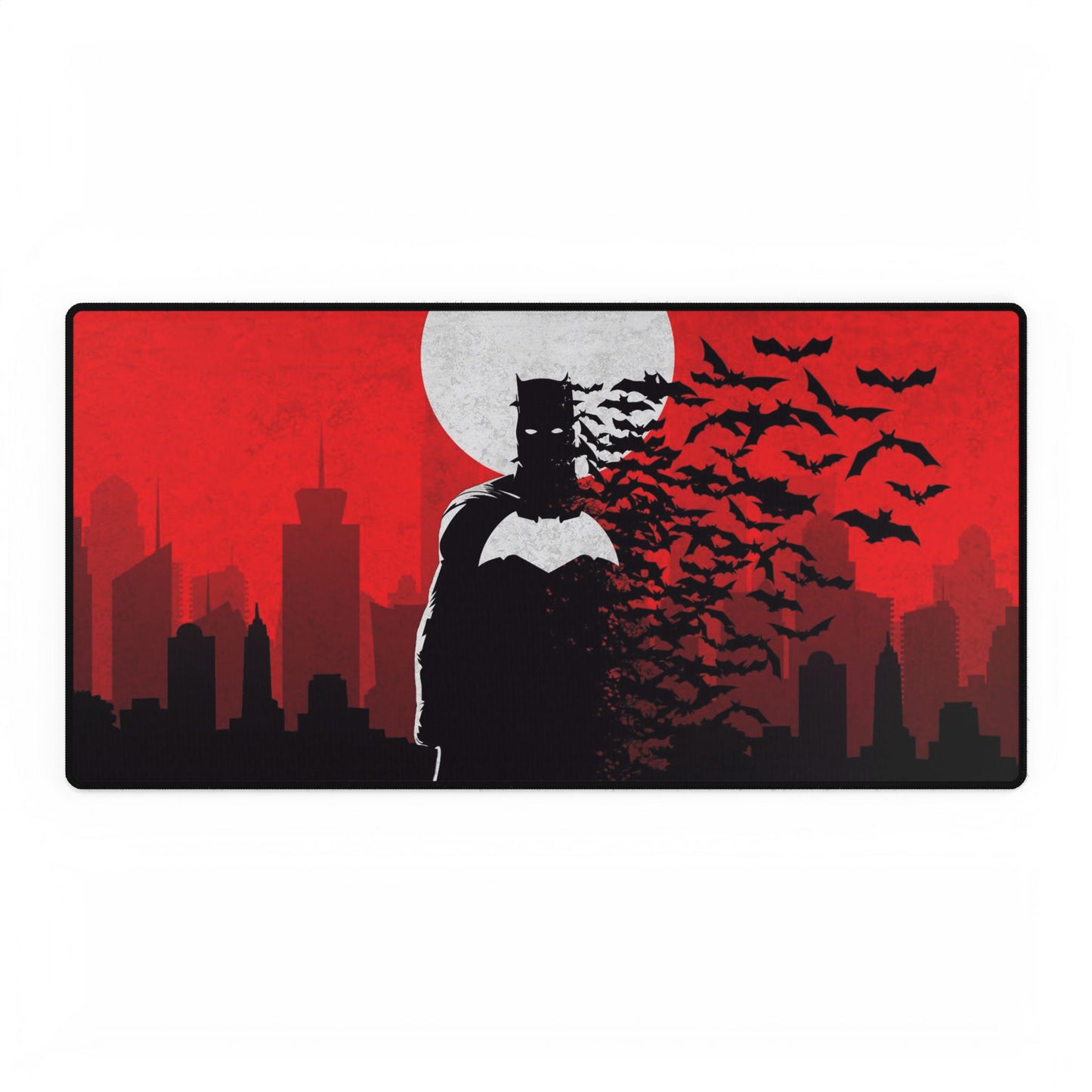 Dark Knight silhouette Desk Mat | Bats, Red Moon Cityscape, SuperHero, AntiHero, PerfectGift, Comics Lover