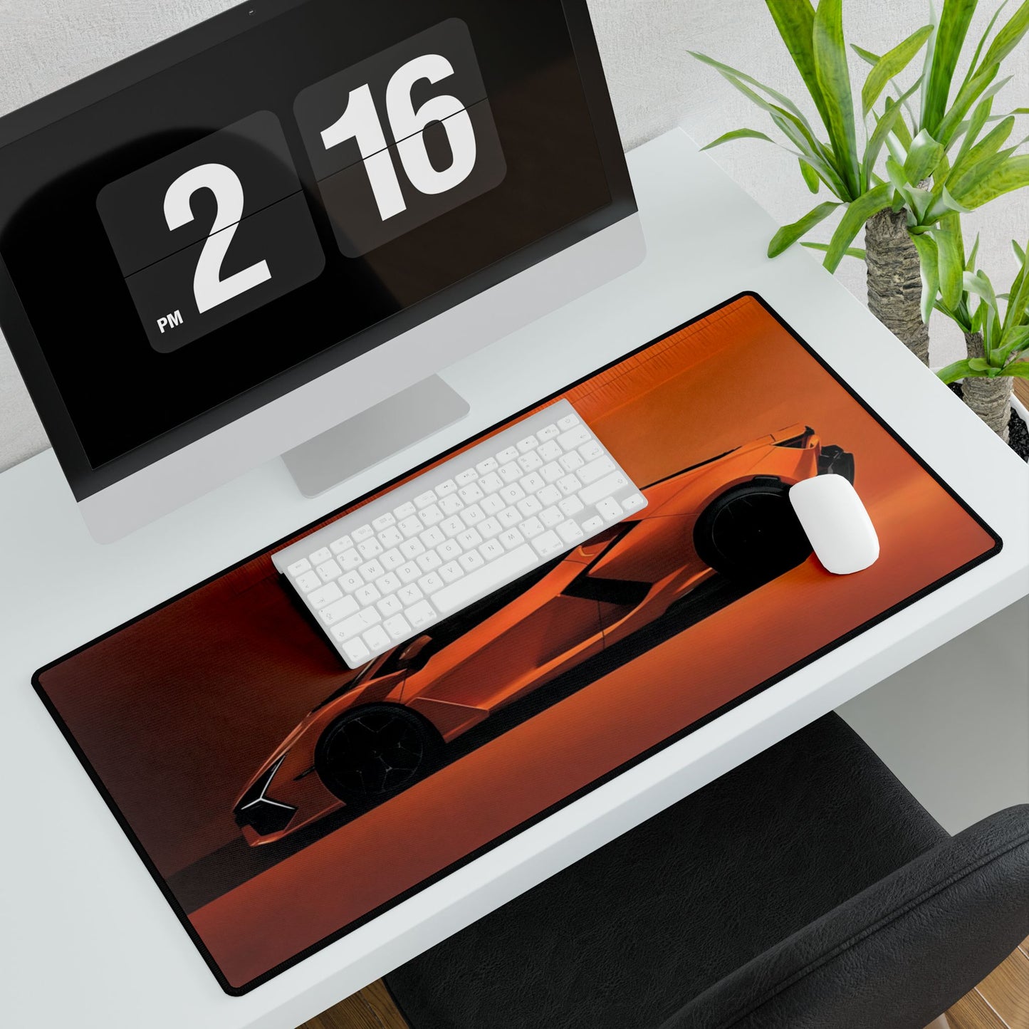 Orange Lambo Sports Car Desk Mat | Racing Supercar Mouse Pad, Lamborghini