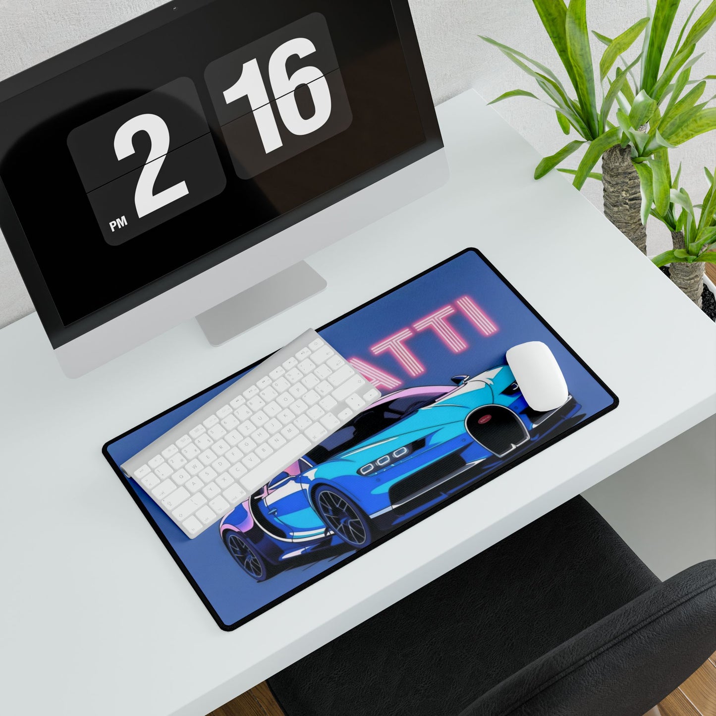 Bugatti Blue Sports Car Desk Mat | Racing Car Mouse Pad