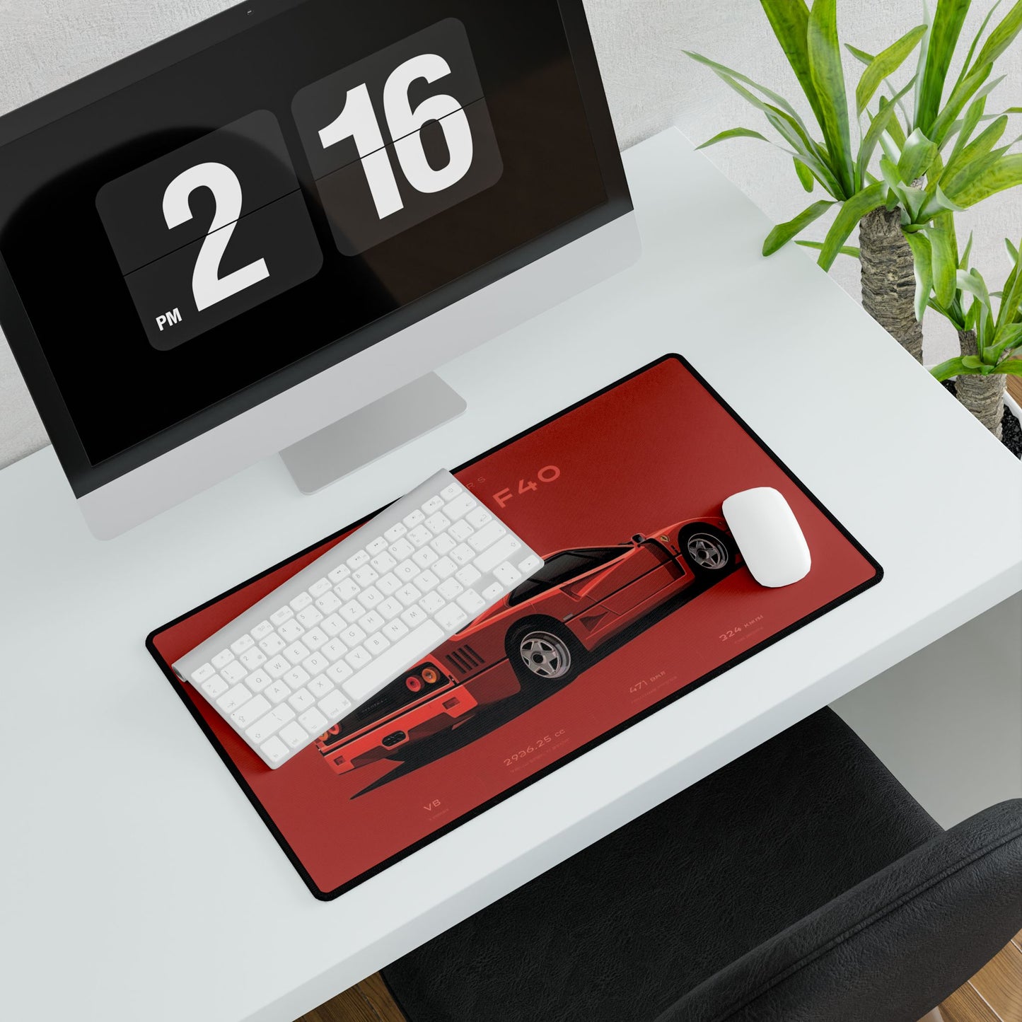 Ferrari F40 Illustration Desk Mat | Red Supercar Racing Mousepad