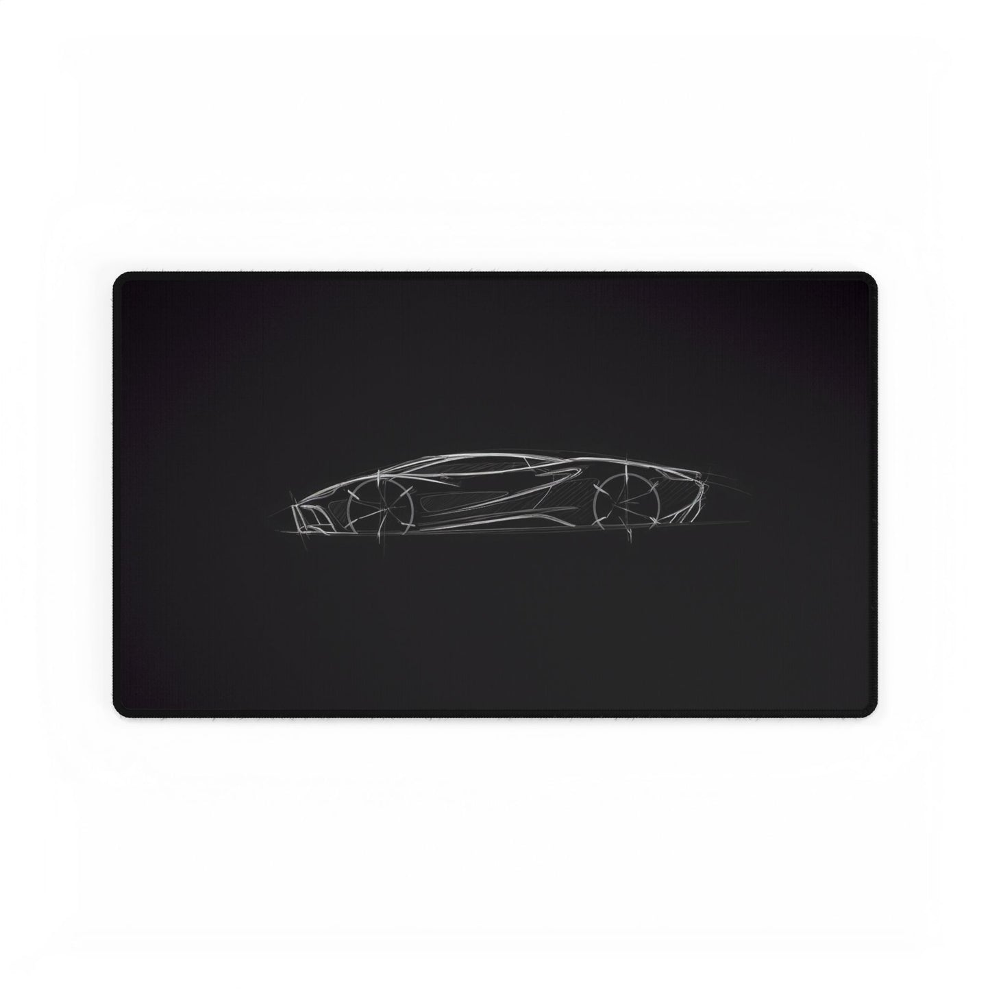 Minimal Outline Lamborghini Sports Car Desk Mat | Black Lambo Racing Mouse Pad