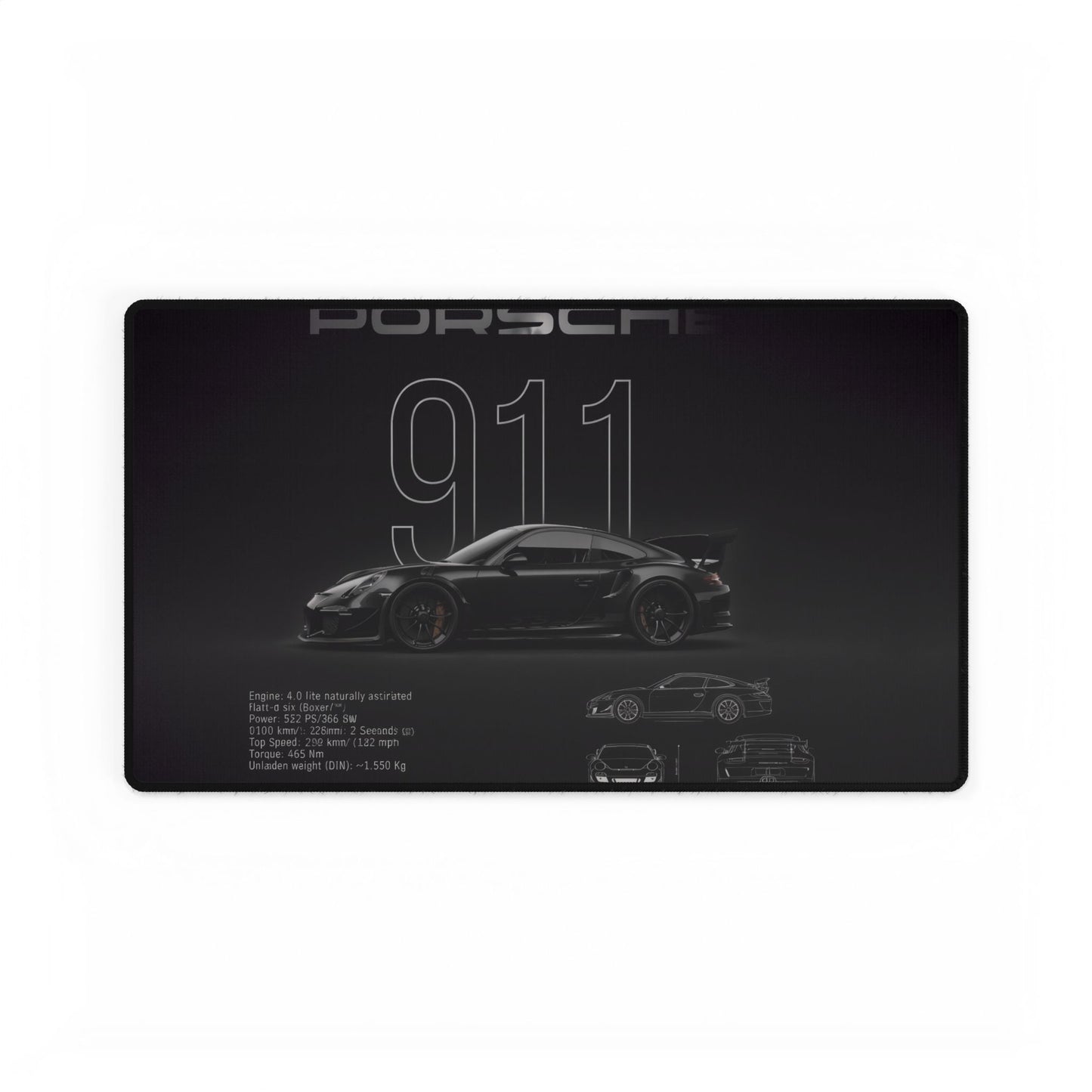 Black Porsche 911 Illustration Desk Mat | Car Racing Mouse Pad