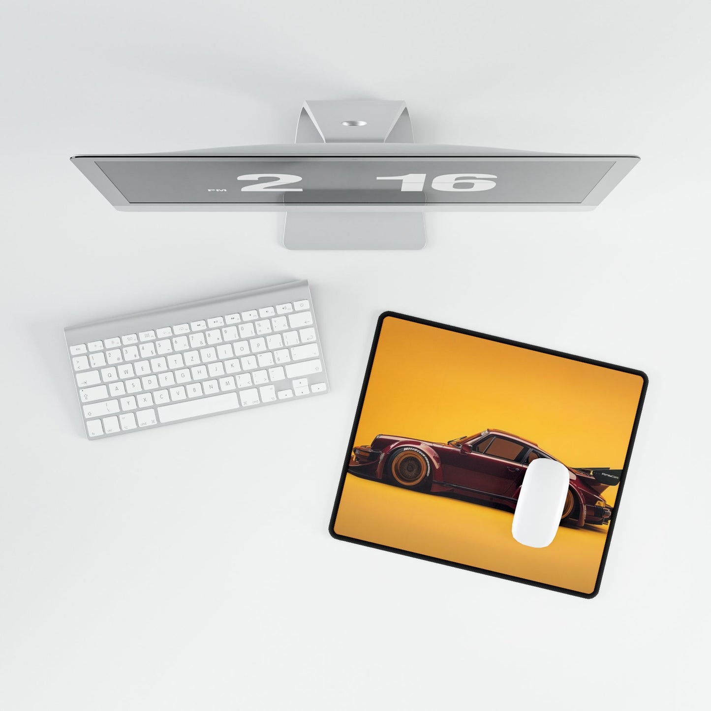 Wide BodyKit 911 Sports Car Desk Mat | Yellow Background Racing Mousepad