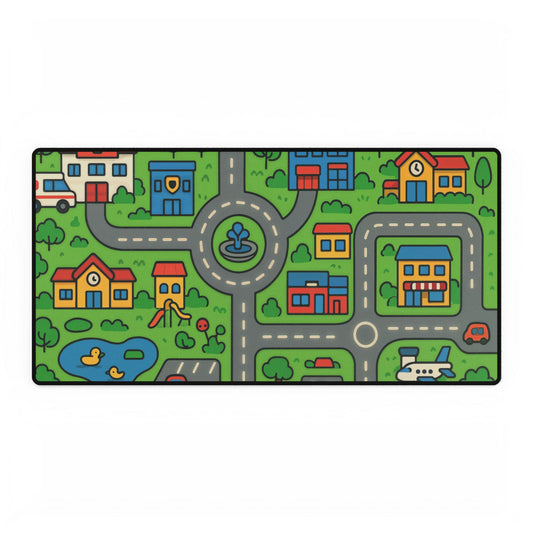Nostalgic Playful Kids Desk Mat, Educational Play Area, Home Office Decor, Road Map Desk Pad, Imaginative Workspace