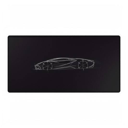 Minimal Outline Lamborghini Sports Car Desk Mat | Black Lambo Racing Mouse Pad