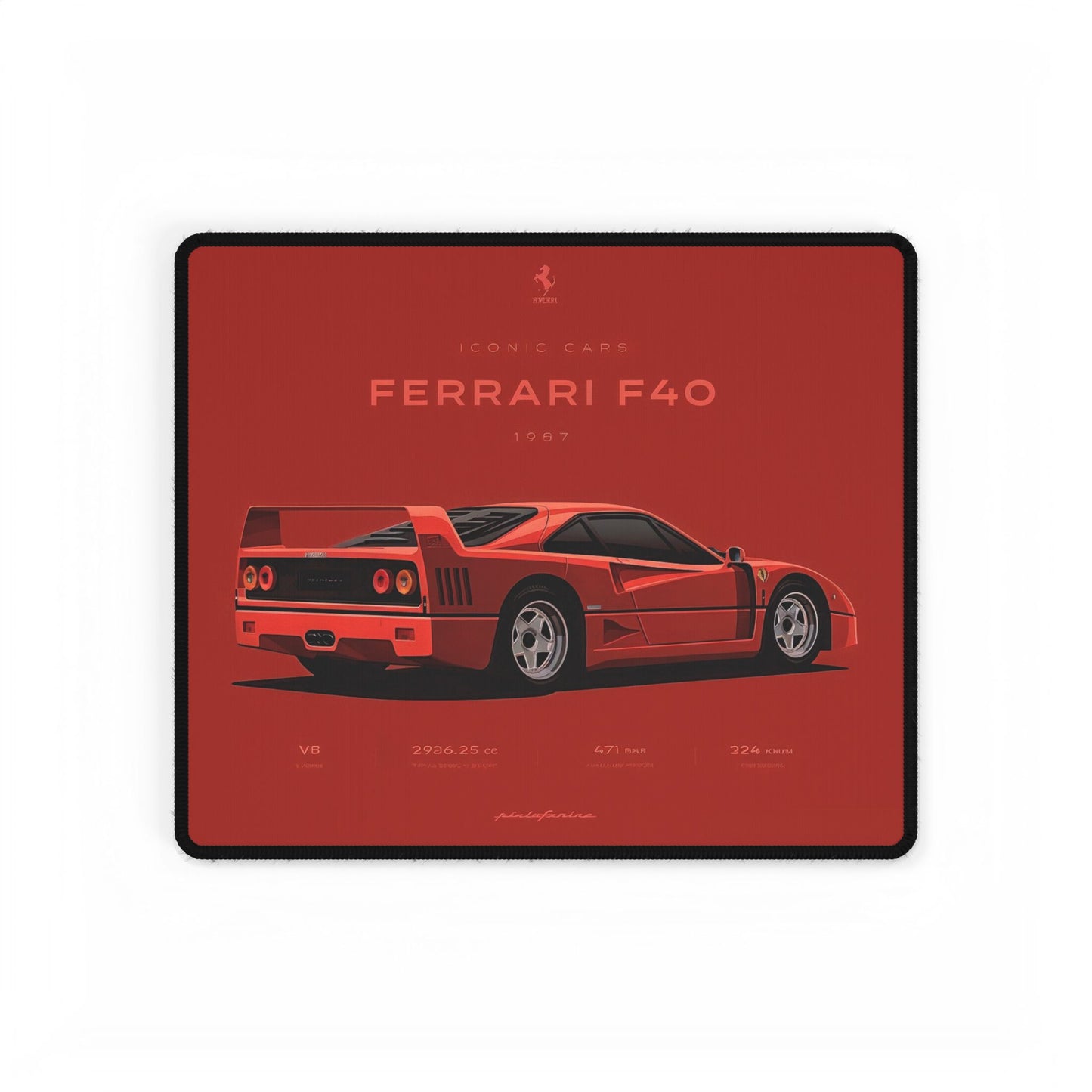 Ferrari F40 Illustration Desk Mat | Red Supercar Racing Mousepad