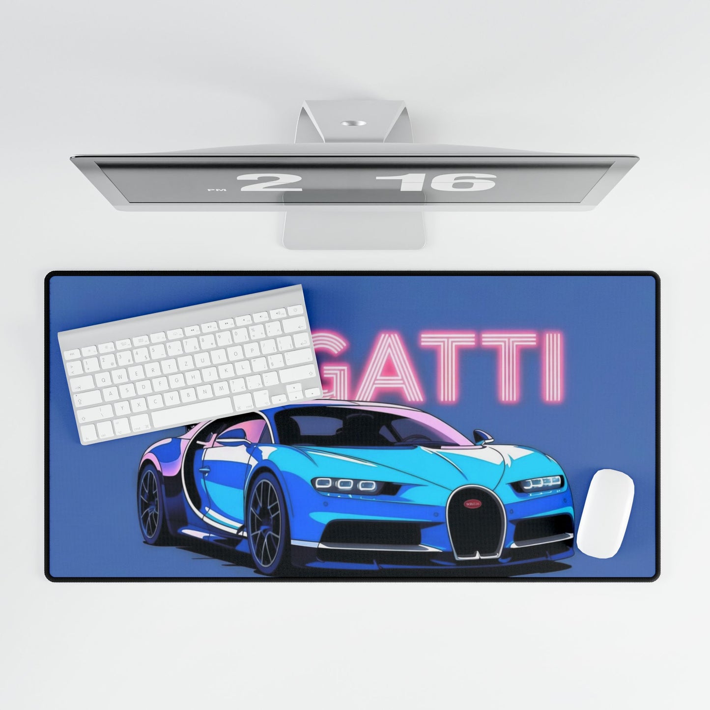 Bugatti Blue Sports Car Desk Mat | Racing Car Mouse Pad