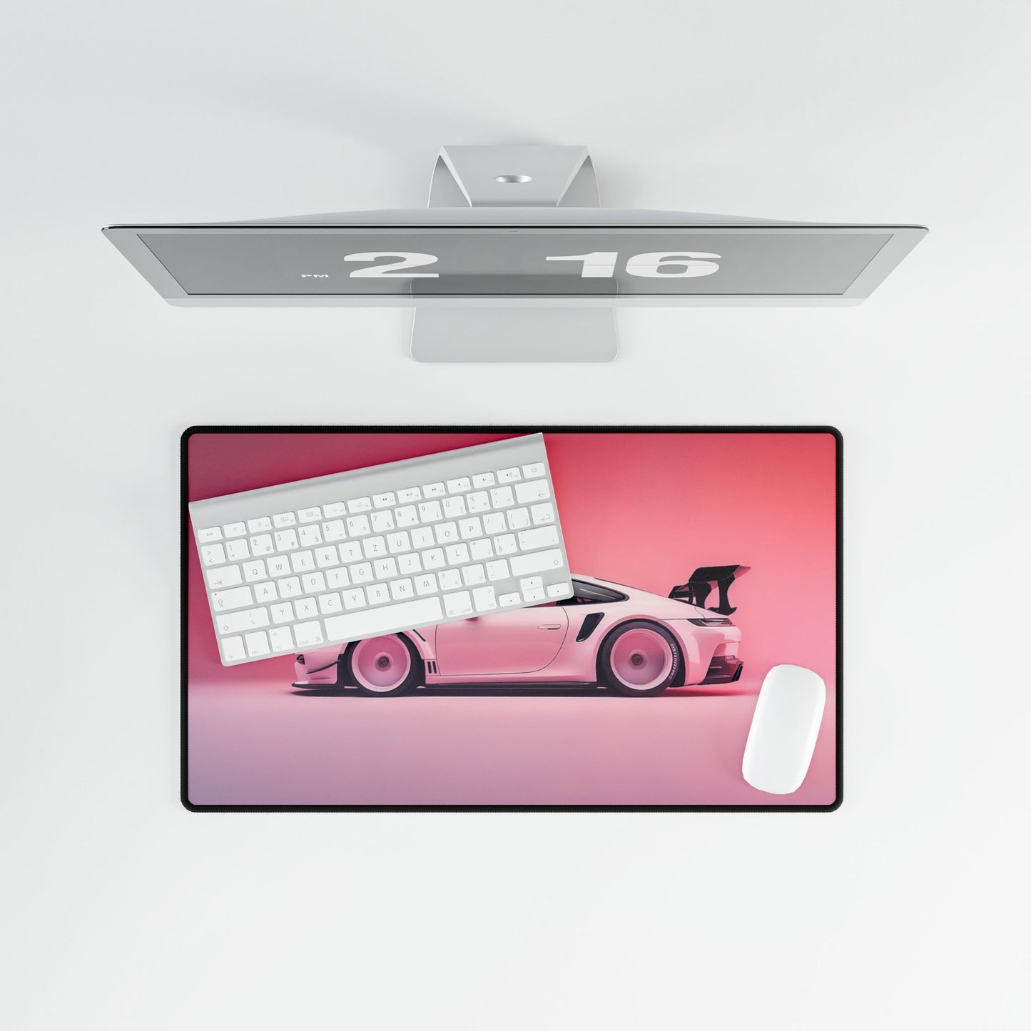 Pink 911 Pink Spec Sports Car Desk Mat | Racing Supercar Mouse Pad Deskpad