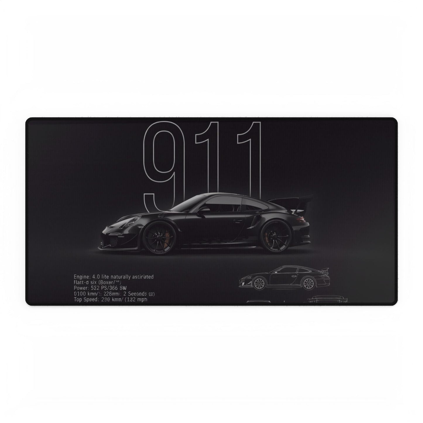 Black Porsche 911 Illustration Desk Mat | Car Racing Mouse Pad