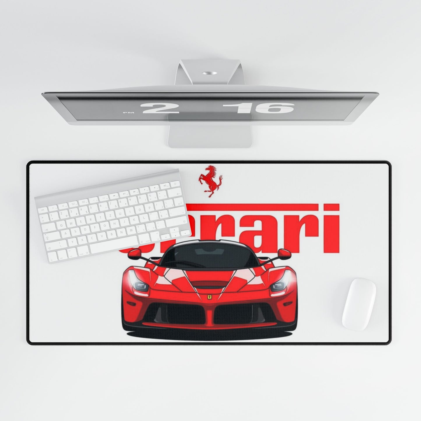 Red Ferrari Race Car Desk Mat | Racing Logo Mouse Pad