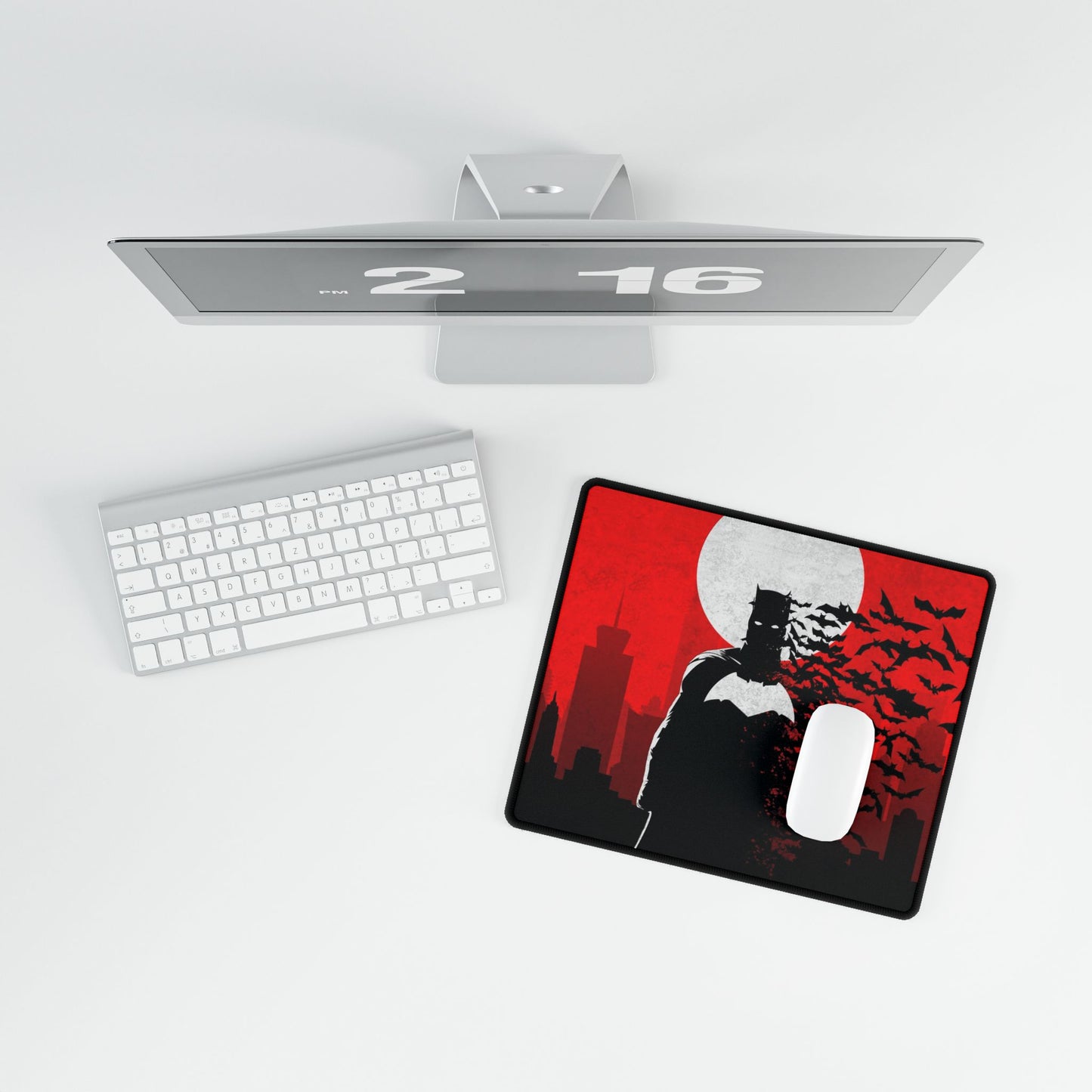 Dark Knight silhouette Desk Mat | Bats, Red Moon Cityscape, SuperHero, AntiHero, PerfectGift, Comics Lover