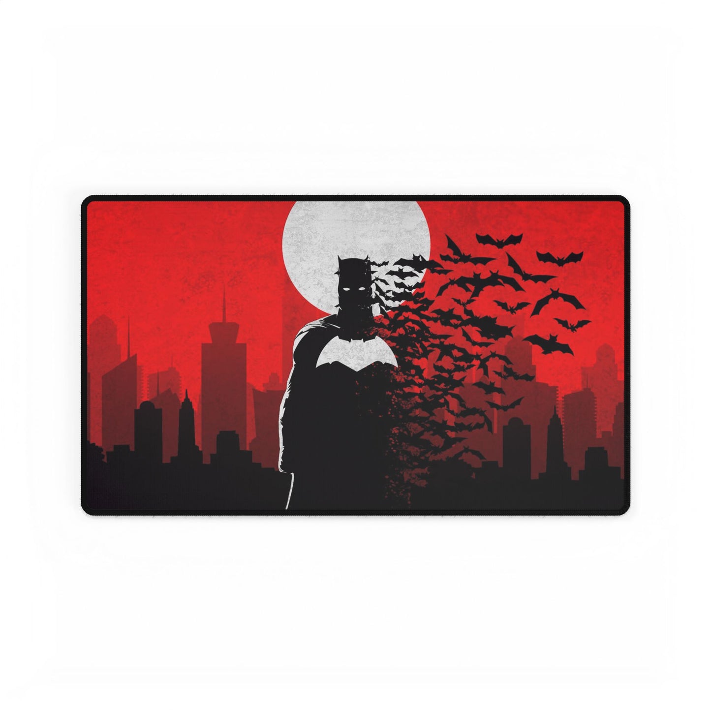 Dark Knight silhouette Desk Mat | Bats, Red Moon Cityscape, SuperHero, AntiHero, PerfectGift, Comics Lover