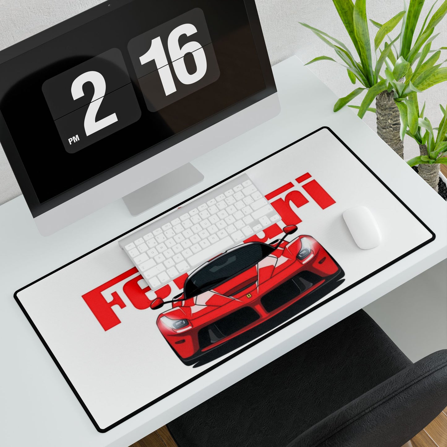 Red Ferrari Race Car Desk Mat | Racing Logo Mouse Pad