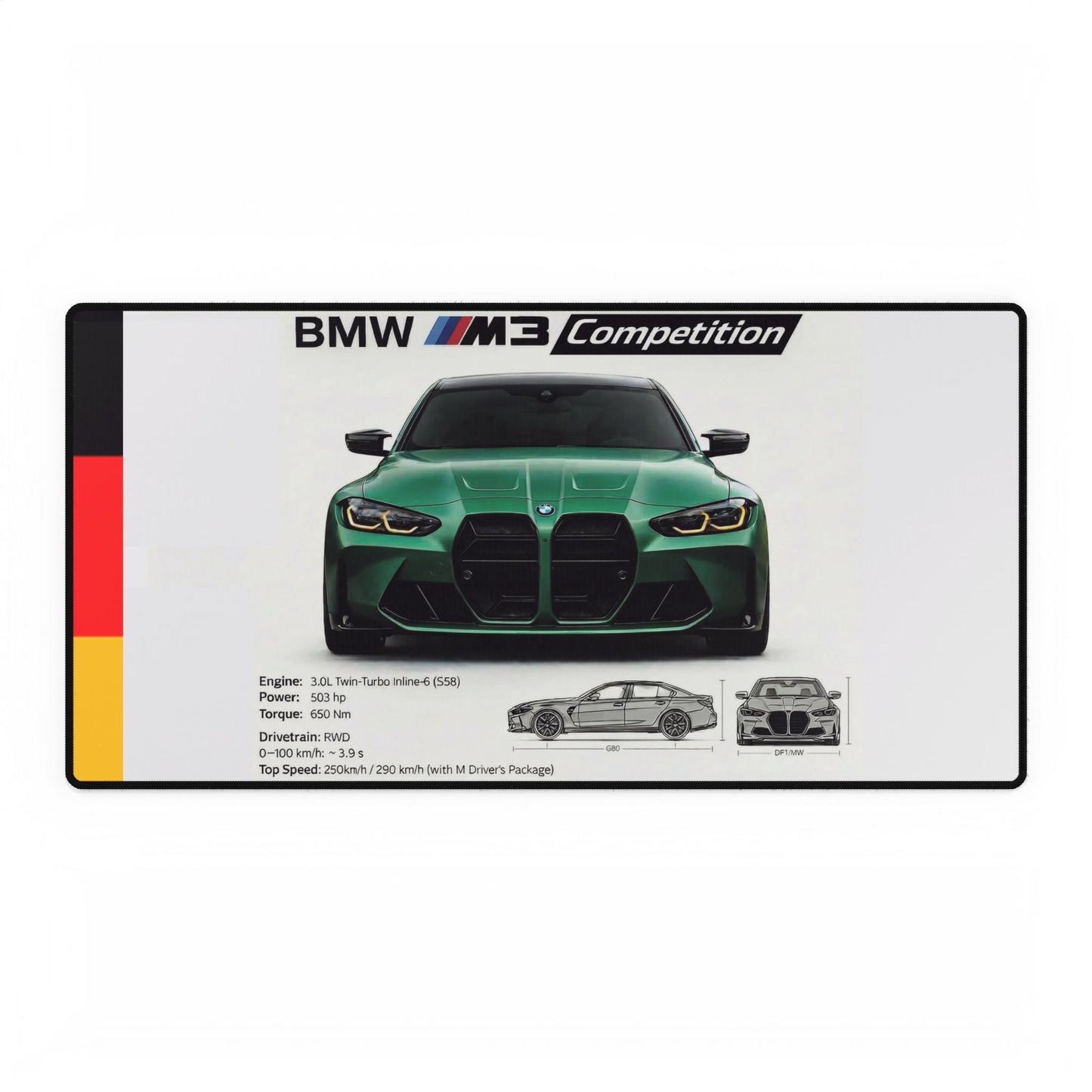 BMW M3 Competition Isle Green Desk Mat – Premium Car Aesthetic Mousepad for Ultimate Setup
