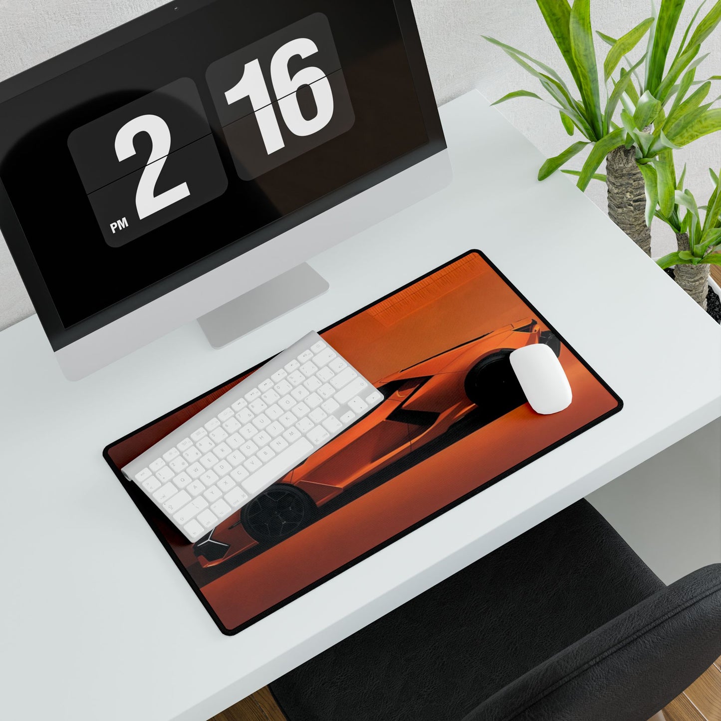 Orange Lambo Sports Car Desk Mat | Racing Supercar Mouse Pad, Lamborghini