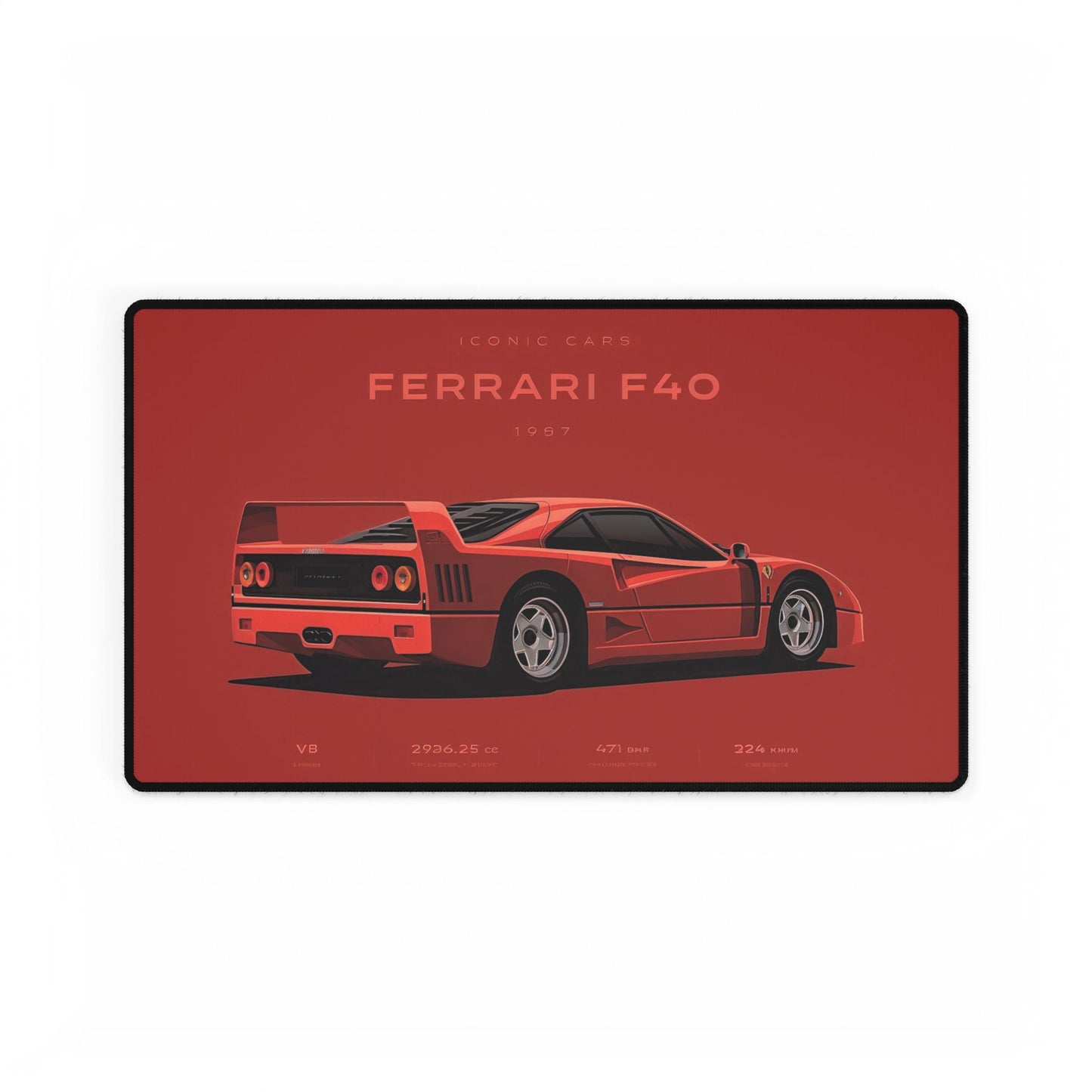 Ferrari F40 Illustration Desk Mat | Red Supercar Racing Mousepad