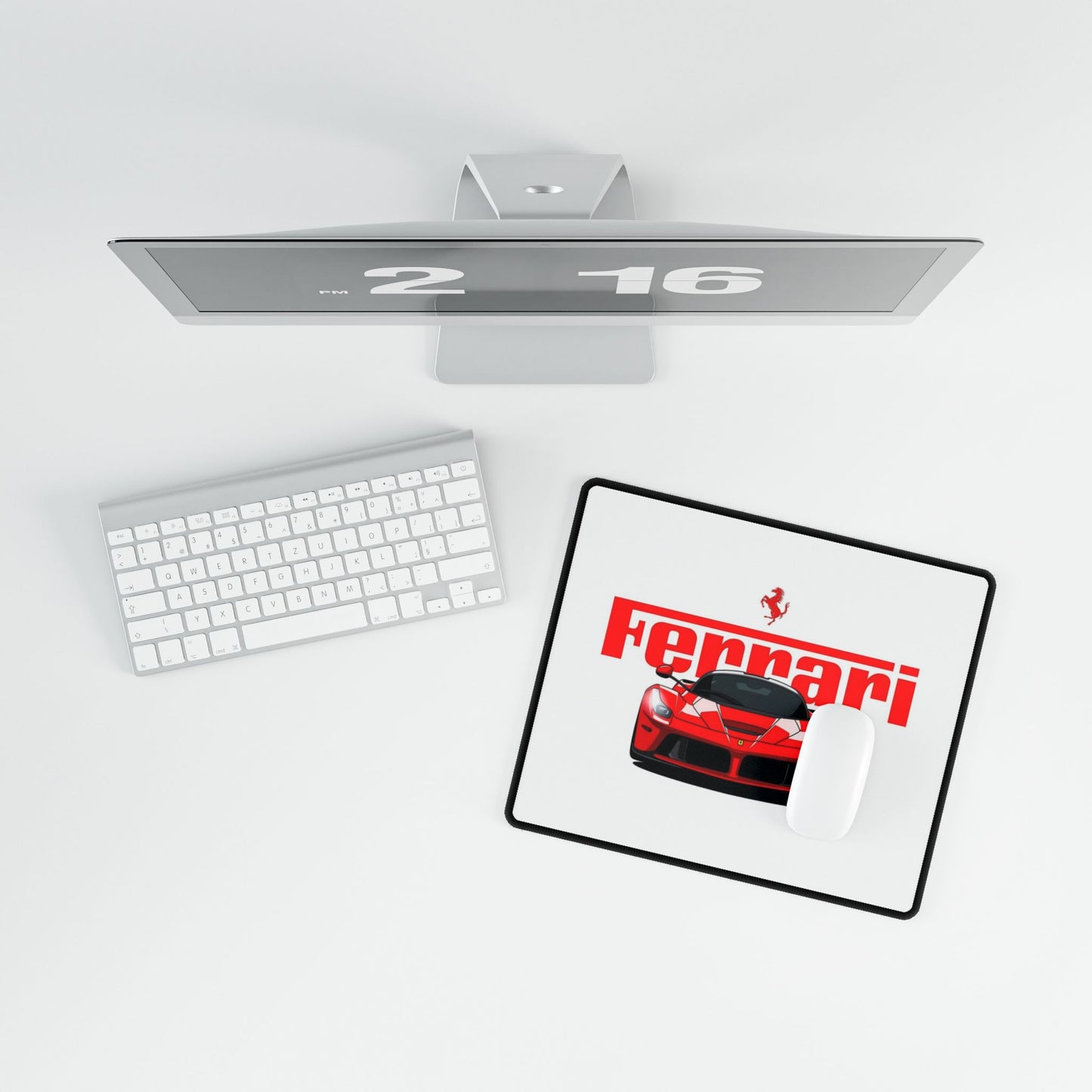 Red Ferrari Race Car Desk Mat | Racing Logo Mouse Pad