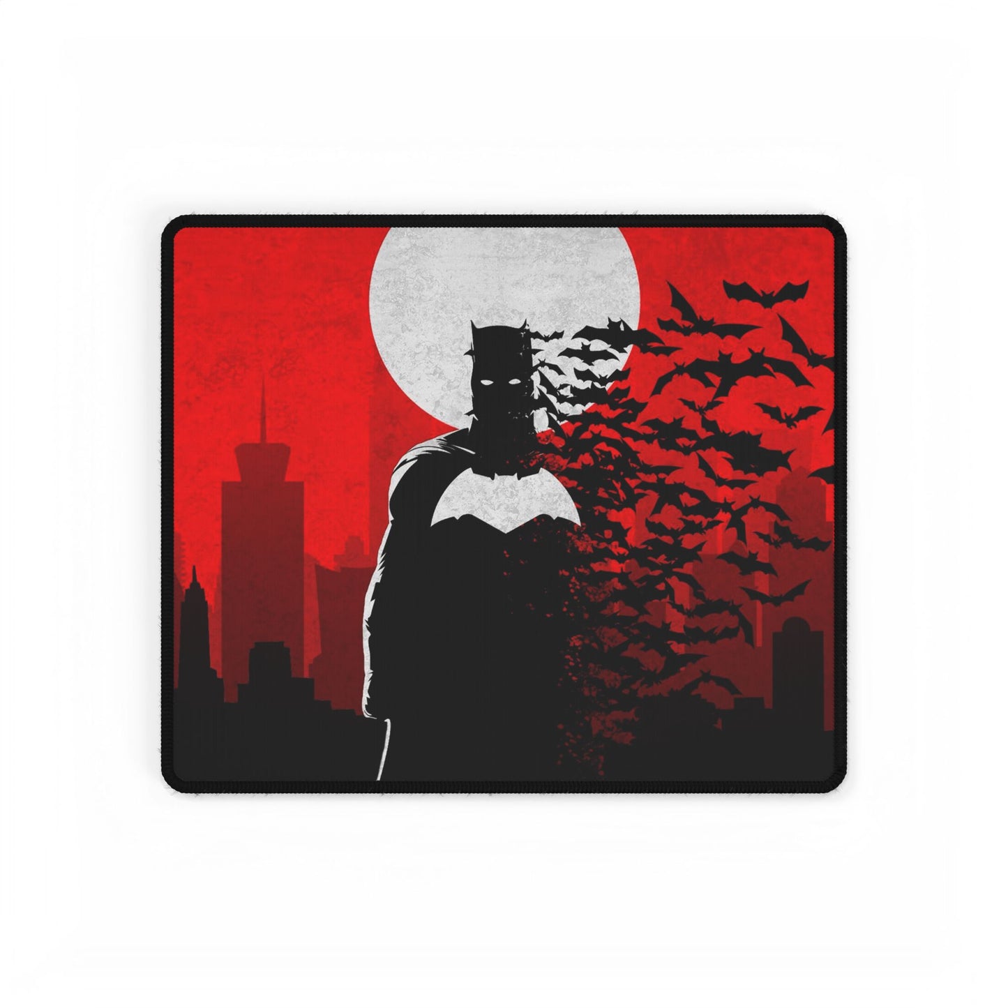 Dark Knight silhouette Desk Mat | Bats, Red Moon Cityscape, SuperHero, AntiHero, PerfectGift, Comics Lover