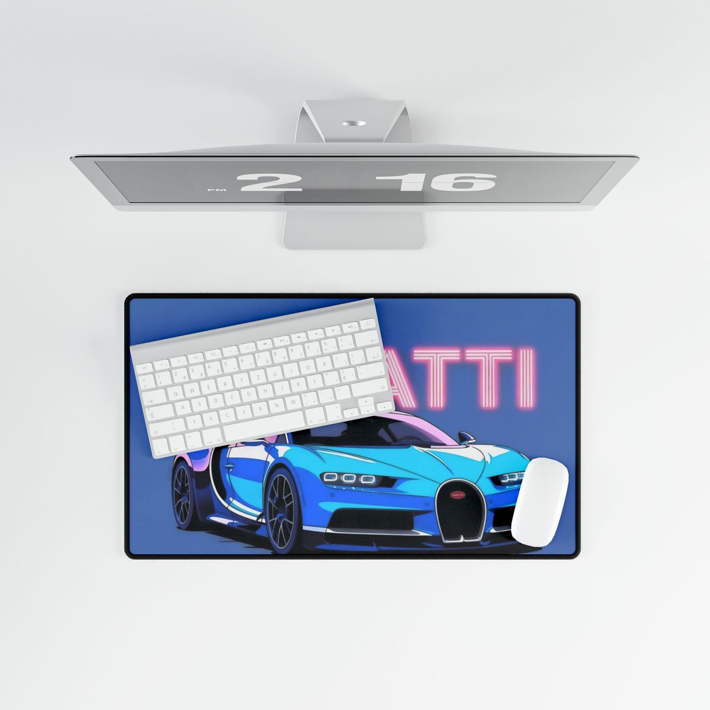 Bugatti Blue Sports Car Desk Mat | Racing Car Mouse Pad