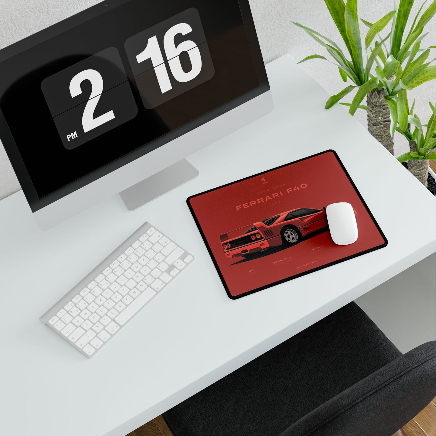 Ferrari F40 Illustration Desk Mat | Red Supercar Racing Mousepad