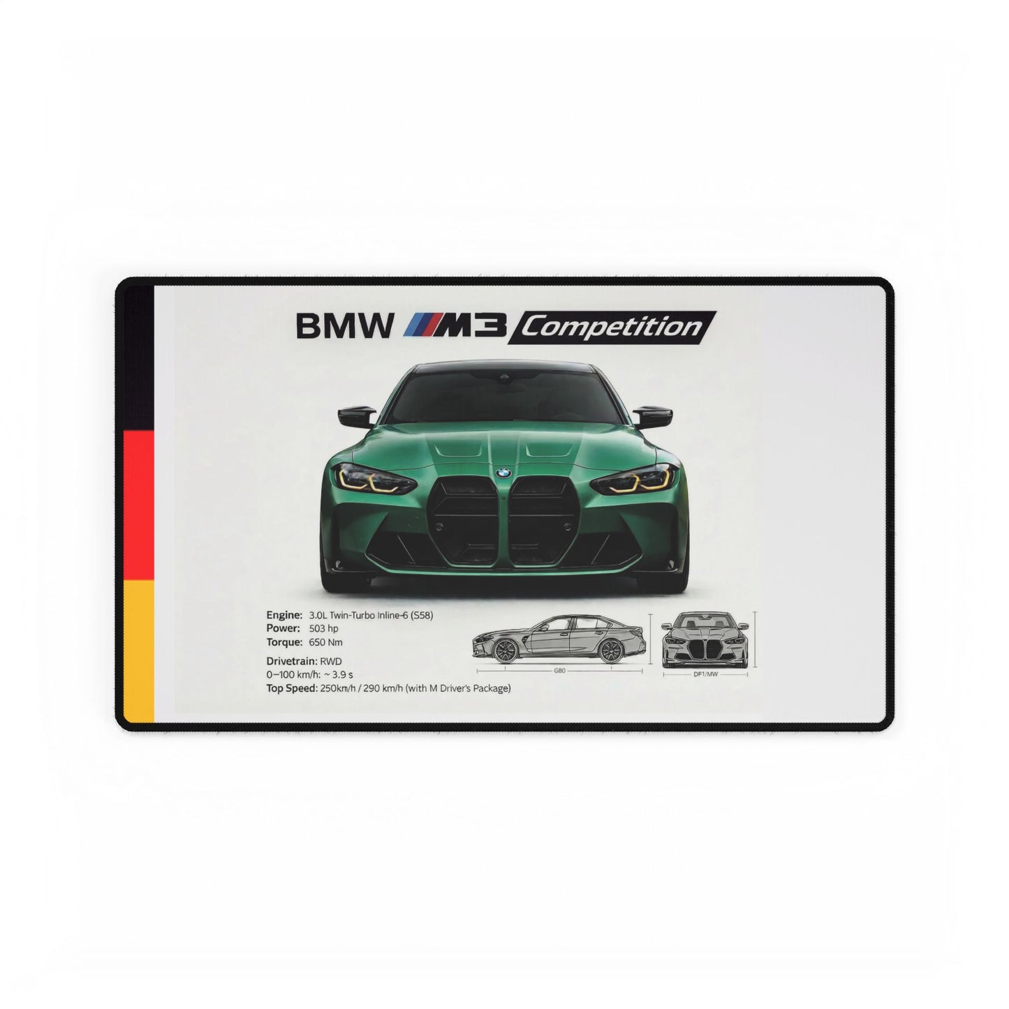 BMW M3 Competition Isle Green Desk Mat – Premium Car Aesthetic Mousepad for Ultimate Setup