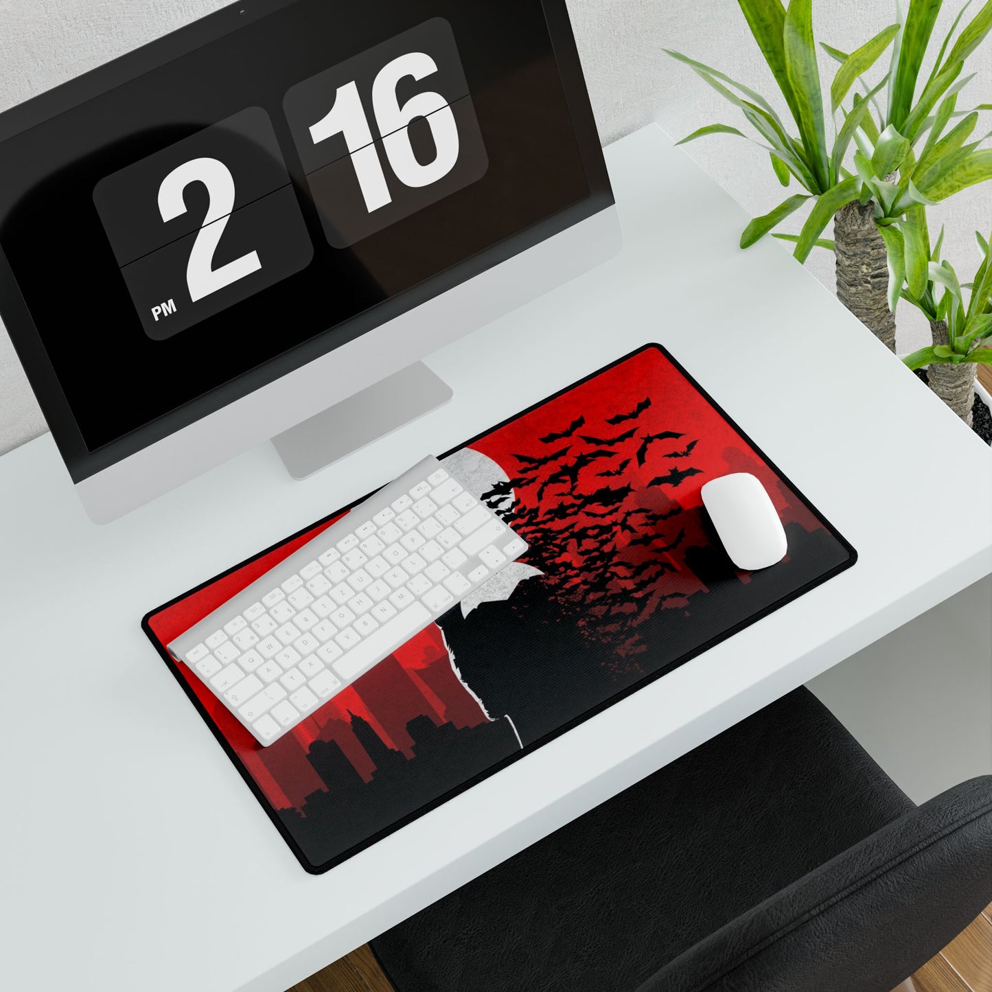 Dark Knight silhouette Desk Mat | Bats, Red Moon Cityscape, SuperHero, AntiHero, PerfectGift, Comics Lover