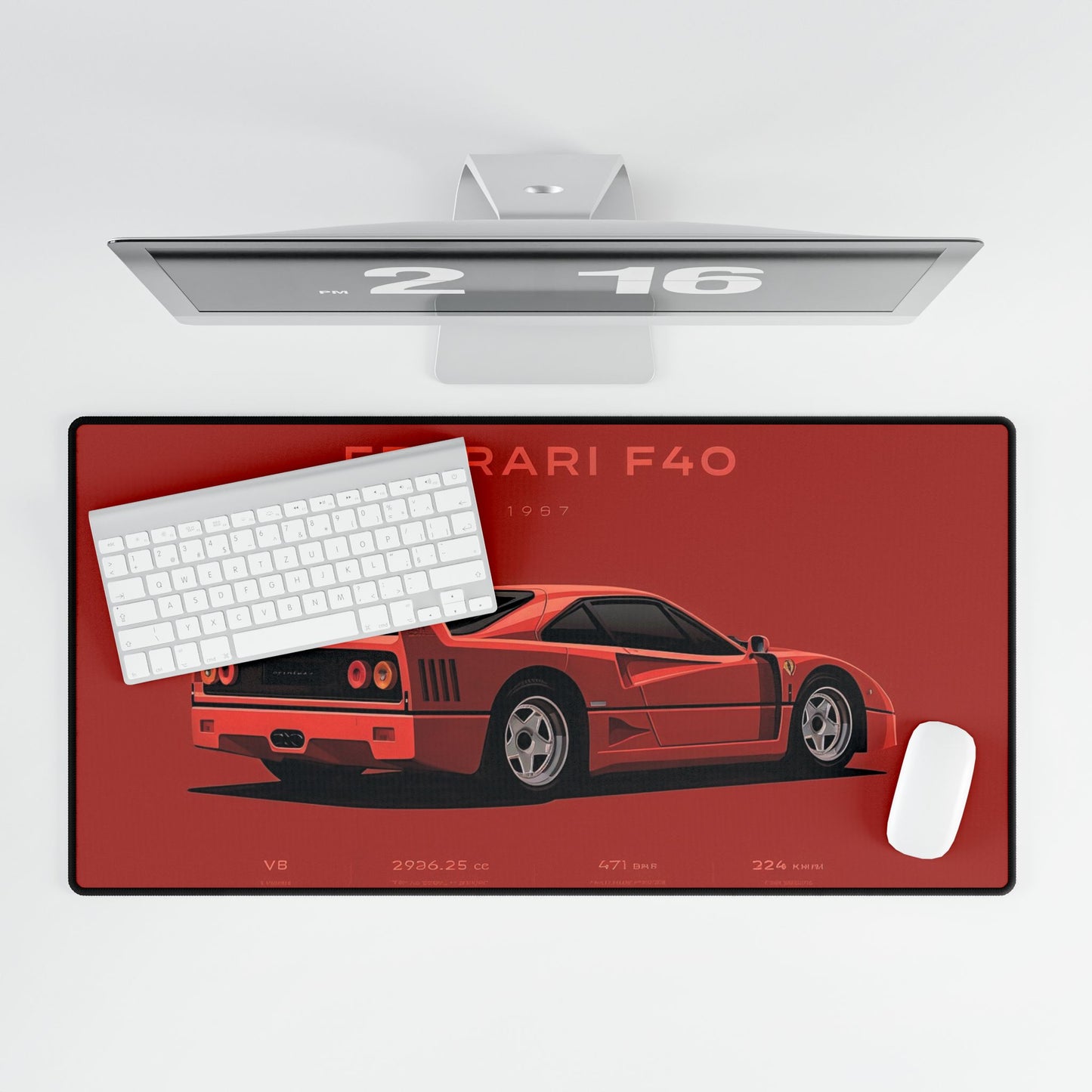 Ferrari F40 Illustration Desk Mat | Red Supercar Racing Mousepad