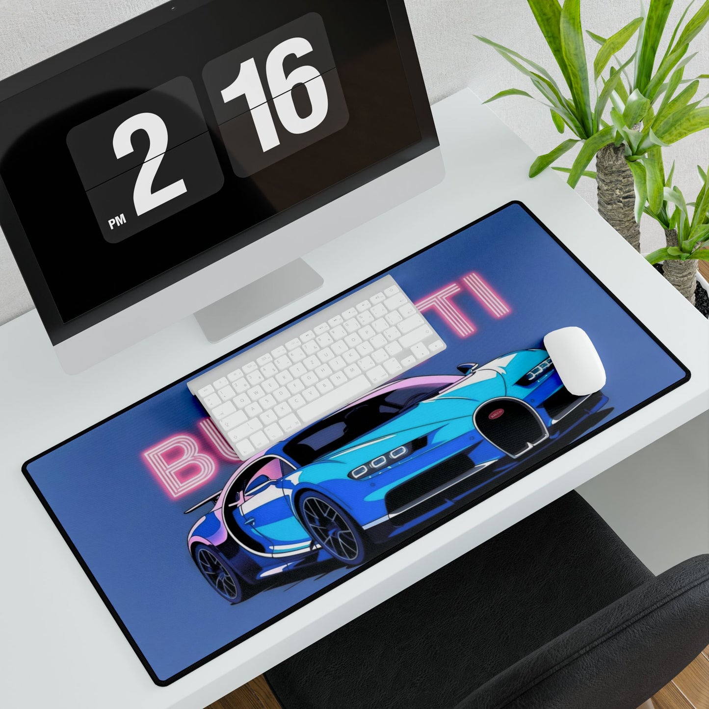 Bugatti Blue Sports Car Desk Mat | Racing Car Mouse Pad