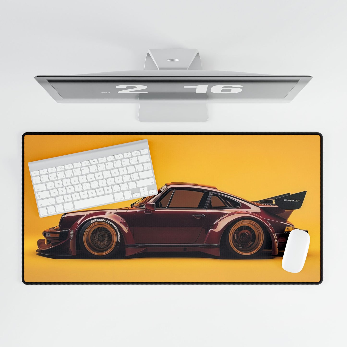 Wide BodyKit 911 Sports Car Desk Mat | Yellow Background Racing Mousepad