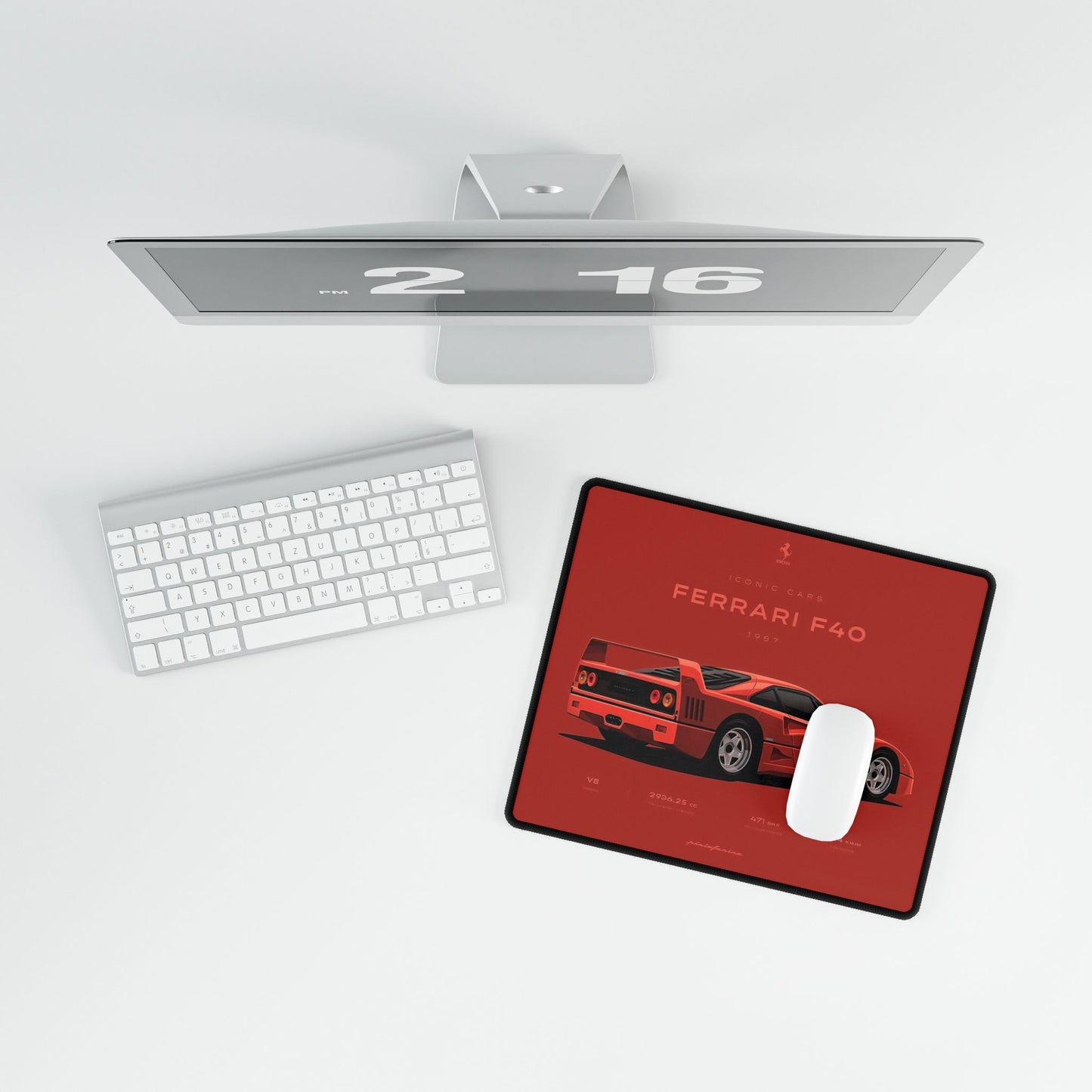 Ferrari F40 Illustration Desk Mat | Red Supercar Racing Mousepad