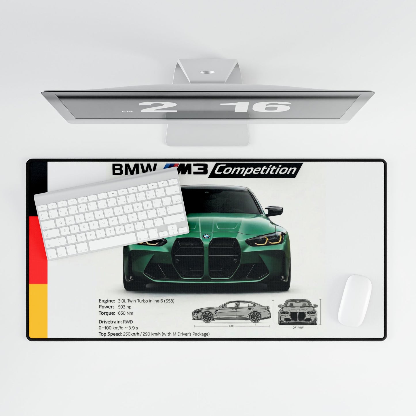 BMW M3 Competition Isle Green Desk Mat – Premium Car Aesthetic Mousepad for Ultimate Setup