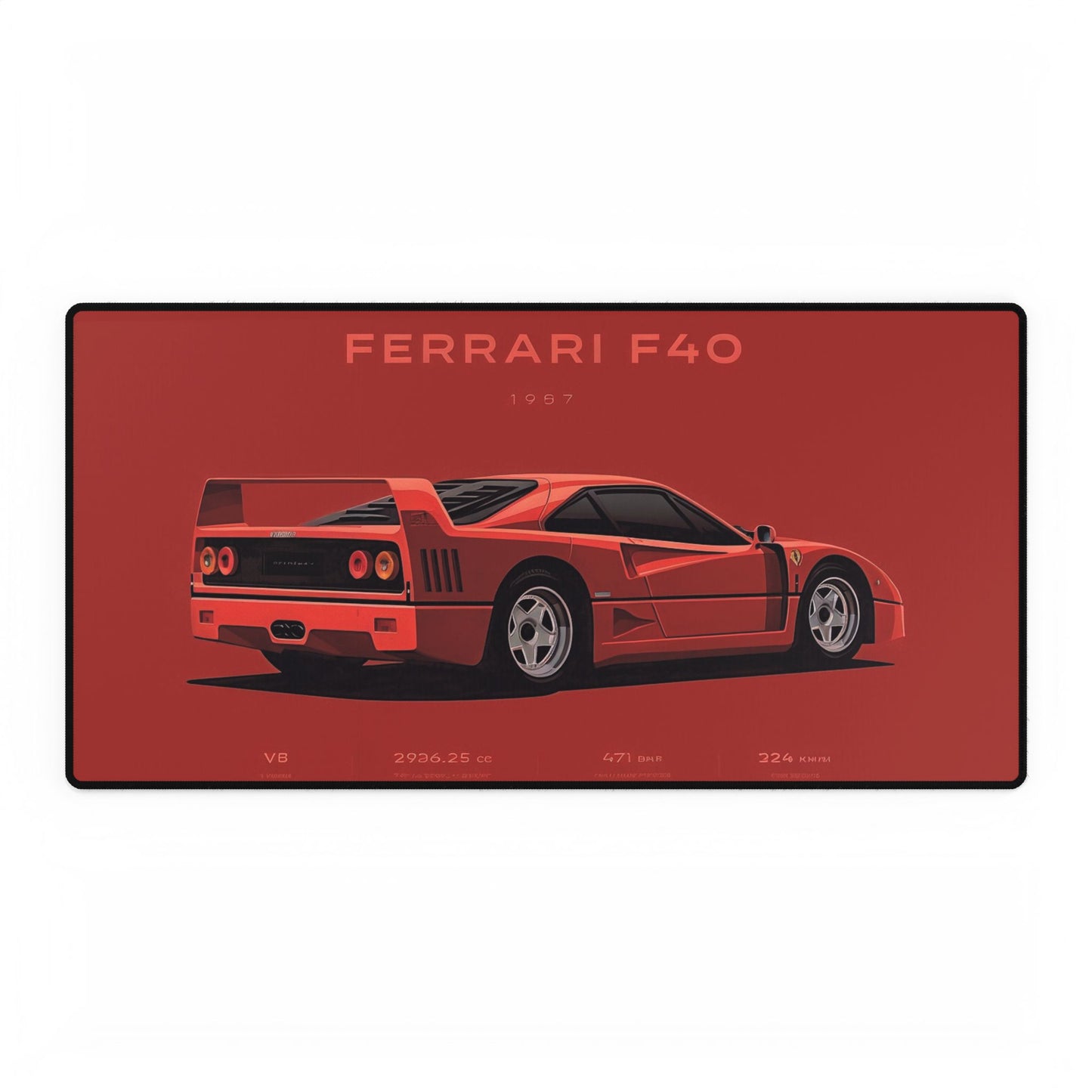 Ferrari F40 Illustration Desk Mat | Red Supercar Racing Mousepad